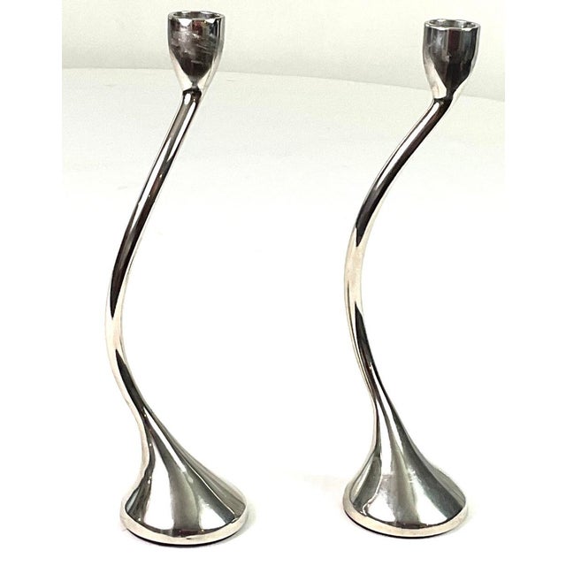 Modern Red Envelope Modern Chrome Candlesticks -a Pair For Sale - Image 3 of 5