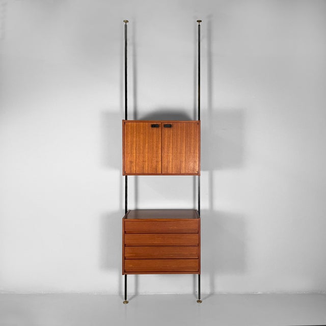Italian Floor to Ceiling Bookcase in Wood, Black Metal and Brass, 1960s For Sale - Image 3 of 18