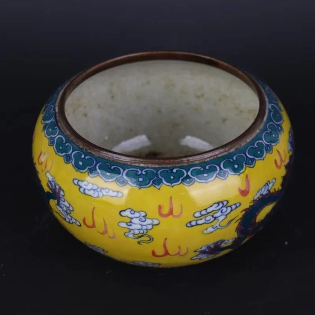 Chinese Vintage Ceramic Pot,Old Porcelain Factory Blue and White Famille Verte Porcelain Brush Washer Hand Painted Cloud Dragon Pattern For Sale - Image 4 of 6