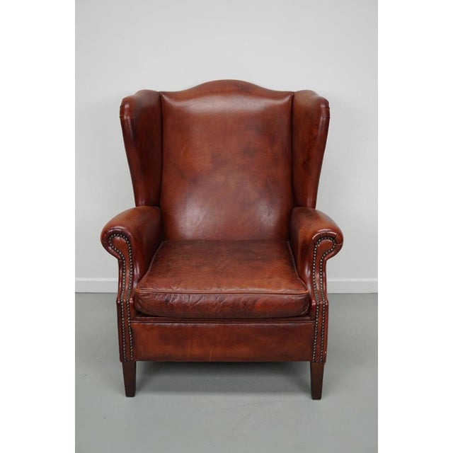 Vintage Dutch Cognac Wingback Leather Club Chair For Sale - Image 16 of 18