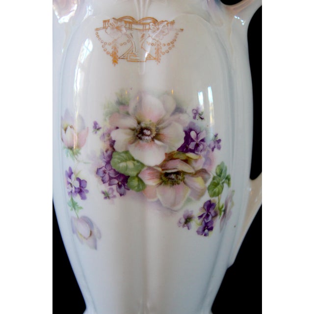 Vintage Porcelain Chocolate Pot With Floral Design and Lid, Marked 653 For Sale - Image 14 of 16