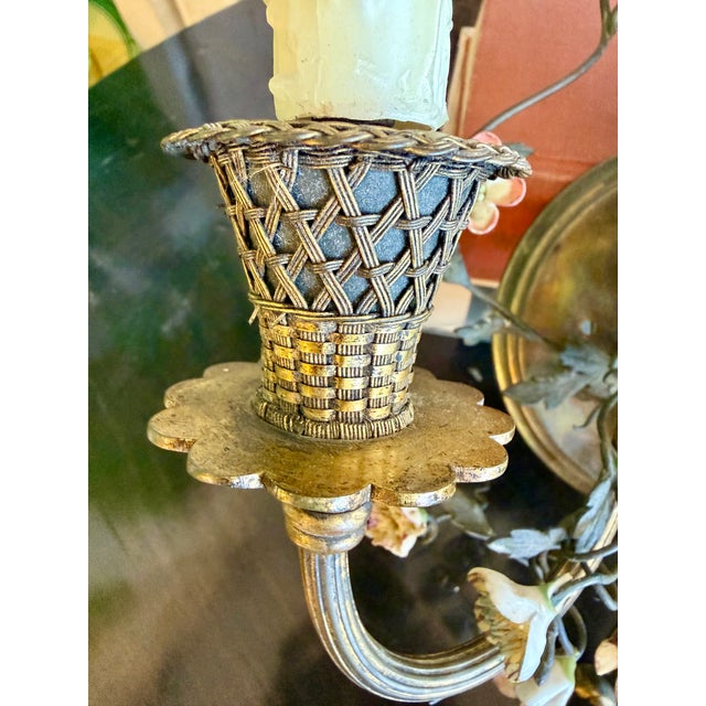 French 19th French Century Gilt and Porcelain Wall Sconce For Sale - Image 3 of 14
