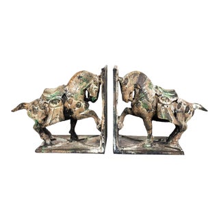 Tang Dynasty Inspired Cast Iron War Horse Bookends - a Pair For Sale