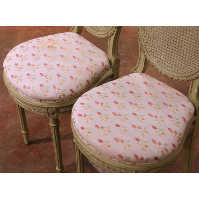 Pair of Early 20th Century French Louis XVI Painted Cane Side Chairs For Sale - Image 4 of 9