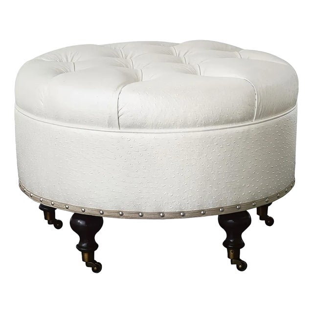 Traditional Faux Ostrich Leather Ottoman For Sale