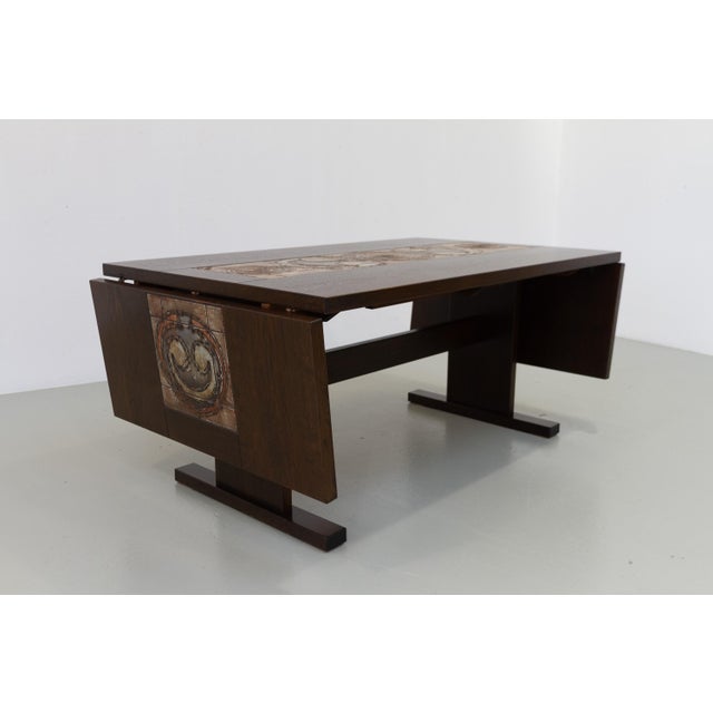 Wood Danish Brutalist Oak Drop Leaf Dining Table with Ox Art Tiles by Gangso, 1970s For Sale - Image 7 of 18