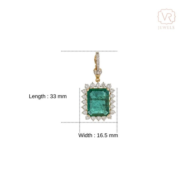 14k Yellow Gold 9.95ct Octagon Emerald and 1.25ct Diamond Halo Enhancer Pendant For Sale - Image 11 of 16