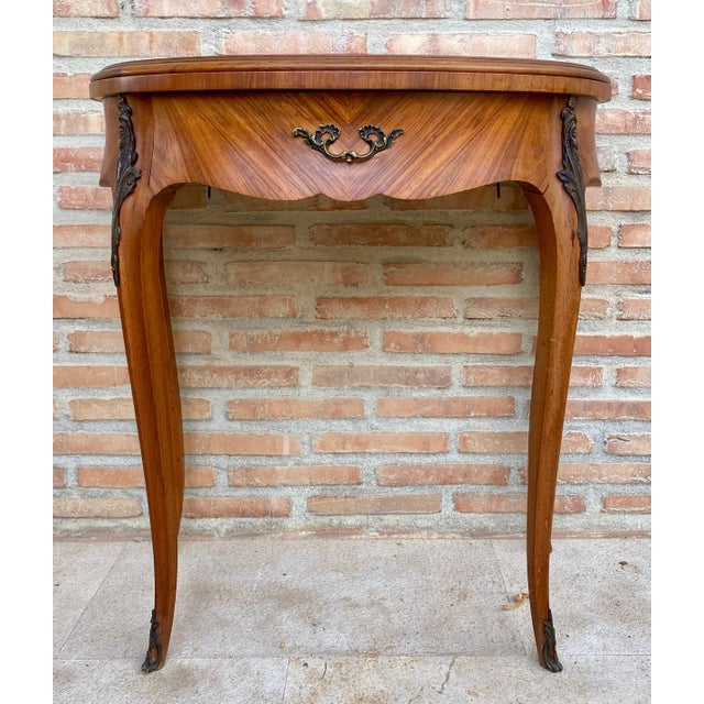 French Demi Lune Folding Card or Console Table with Baize Top, 1900s For Sale - Image 4 of 18