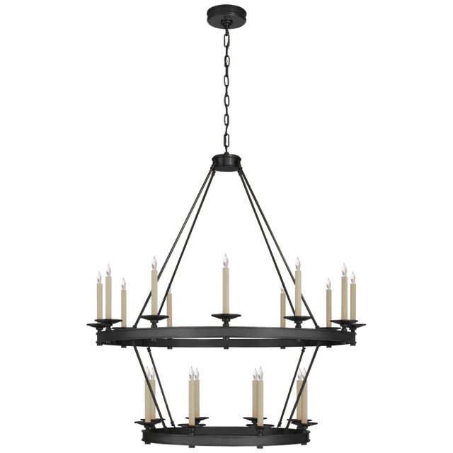 Launceton Large Two Tiered Chandelier in Bronze Designer: Chapman & Myers Canopy: 6" Round Mounting: Chain Shade Detail:...