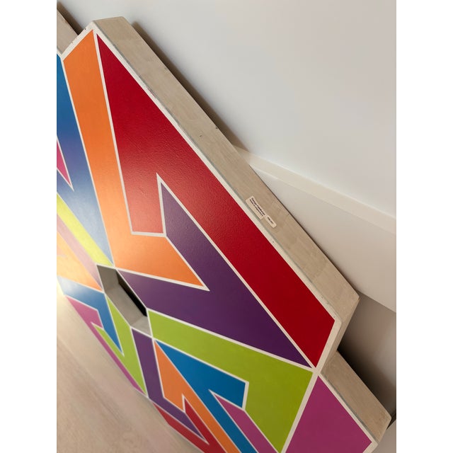 Vintage Large Hard Edge Abstract Geometric Shaped Painting, Manner of Frank Stella For Sale - Image 11 of 12