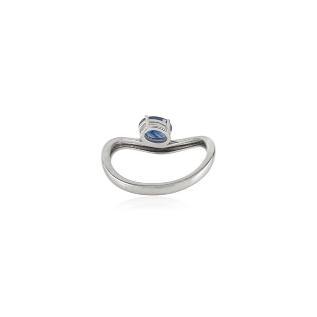 Metal Timeless 1.1 Ct Oval Blue Sapphire 14k White Gold Wave Ring for Her Size 6 For Sale - Image 7 of 14