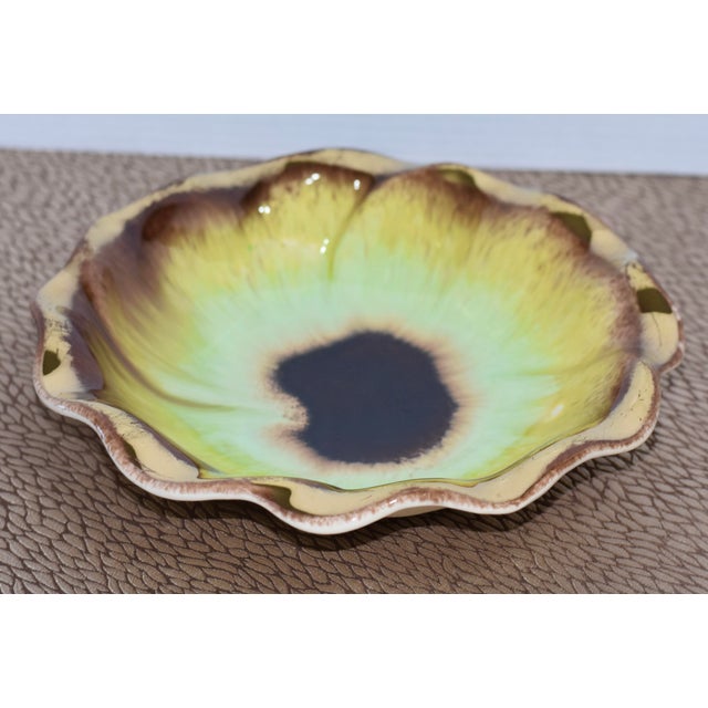 1960s 1960s Bay Keramik West German Pansy Flower Yellow Green & Gold Glaze Ceramic Bowl For Sale - Image 5 of 7