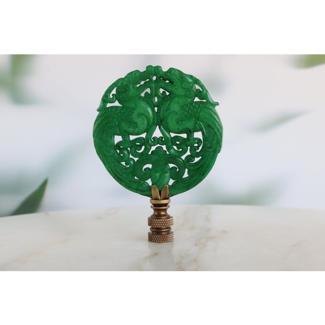 Chinoiserie Chinese Lovebirds Carved Stone Lamp Finial on Bronze Hardware For Sale - Image 3 of 6