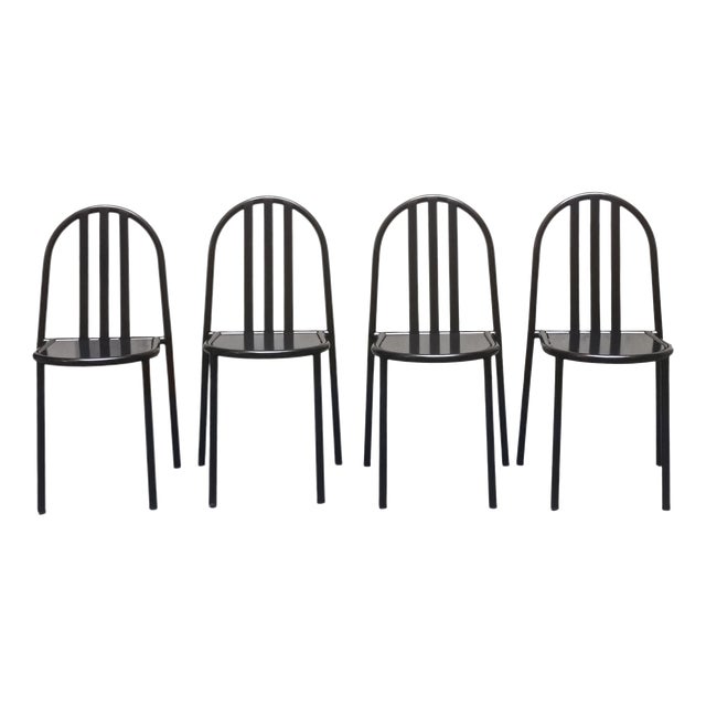Model 222 Black Chairs by Robert Mallet Stevens for Ecart, France, 1980s, Set of 4 For Sale