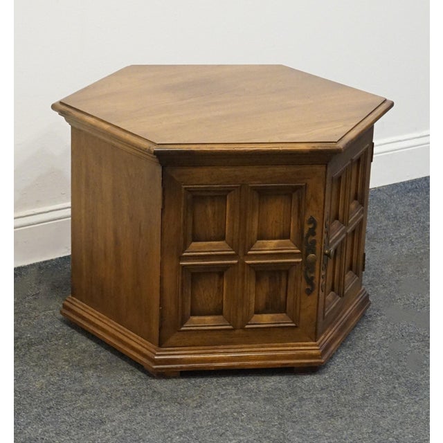 Hekman Furniture Hekman Furniture Solid Pecan Italian Neoclassical Tuscan Style 25x29" Hexagonal Accent Storage End Table For Sale - Image 4 of 9
