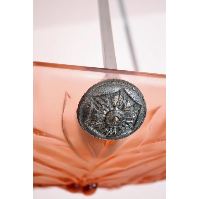 Italian Art Deco Sculptured Glass and Chrome Chandelier in Pink, 1940s For Sale - Image 10 of 18