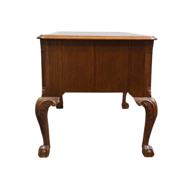 Hekman Furniture Solid Walnut Traditional Chippendale Style 58" Writing Desk W. Tooled Leather Top For Sale - Image 11 of 13