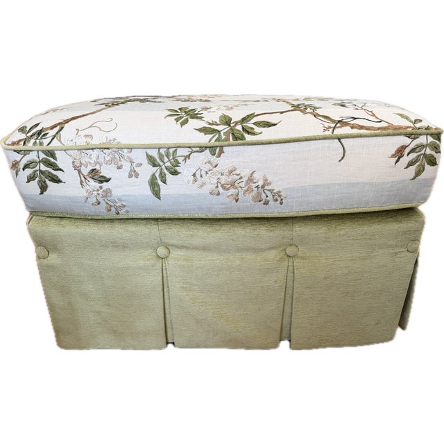2000 - 2009 Custom Tufted Celadon Green Lounge Chair & Ottoman Set in Floral Colefax and Fowler For Sale - Image 5 of 18
