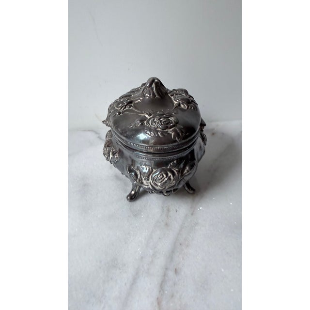 Antique Ornate Silver Plated Trinket Jewelry Box For Sale - Image 4 of 11