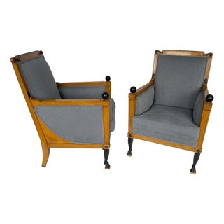 Pair of Consulat Mahogany and Ebonised Wood Bergères, Circa 1800 For Sale