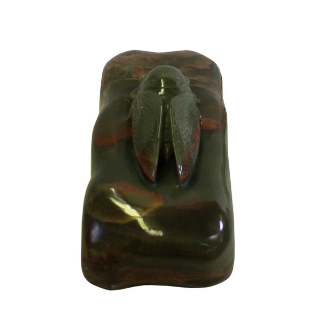 Chinese Oriental Stone Carved Cicada Paperweight Fengshui Display Figure For Sale - Image 4 of 8