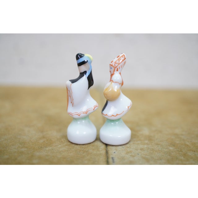 Herend Pair Vintage Herend Hungary Fine Porcelain Folk Miniature Figurines Man & Woman For Sale - Image 4 of 10