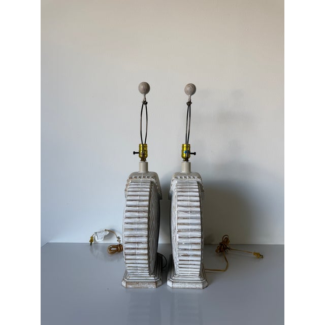 Sculpture Materials 1980’s Vintage Postmodern Geometric Plaster Table Lamps – A Pair For Sale - Image 7 of 13