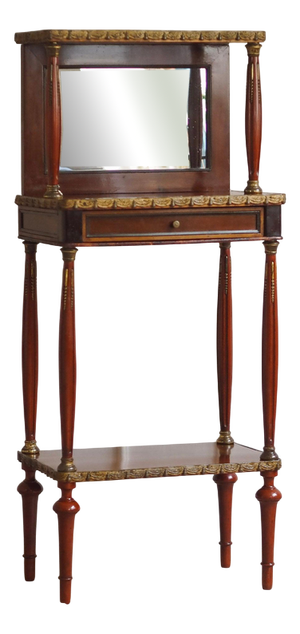 Louis XVI Mahogany Dressing Table with Mirror and Brass Trim, 1890s