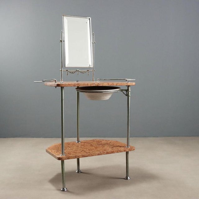 Metal and Marble Vanity with Beveled Mirror For Sale - Image 6 of 12