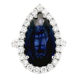 Alexander Beverly Hills Gia 7.76ct Pear Shape Ceylon Sapphire & Diamond Ring 18k, Size 6.5 For Sale