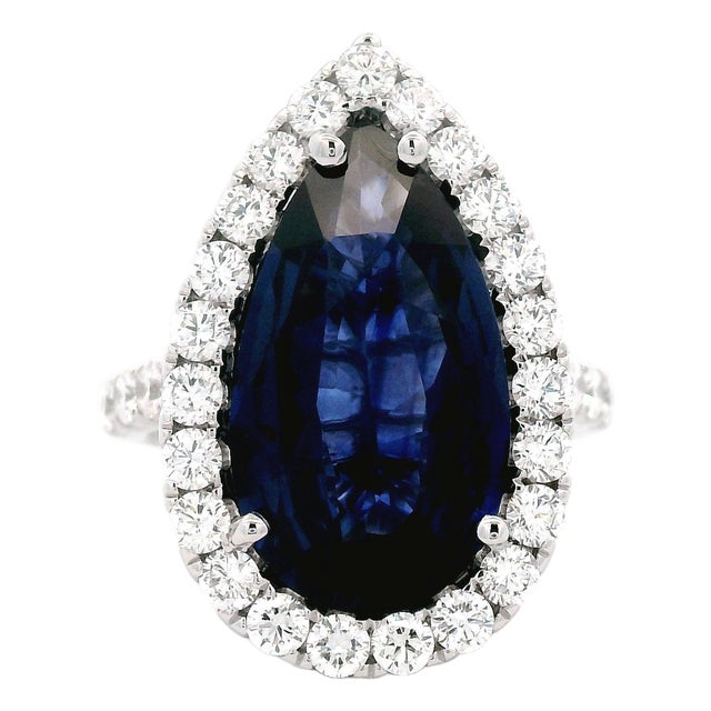 Alexander Beverly Hills Gia 7.76ct Pear Shape Ceylon Sapphire & Diamond Ring 18k, Size 6.5 For Sale