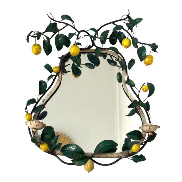 Mid 20th Century Vintage Italian Lemon Tole Girandole Mirror For Sale - Image 5 of 10