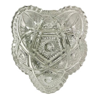 Late 1800s Antique Boho Chic Hollywood Regency American Brilliant Cut Heart Serving Dish. For Sale