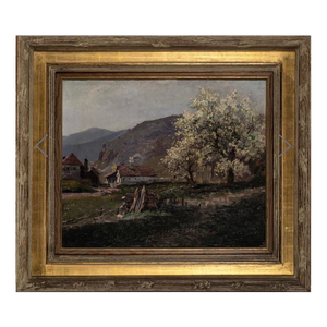 Antique Oil Painting, Alpine Landscape in Spring by Karl Ludwig Prinz