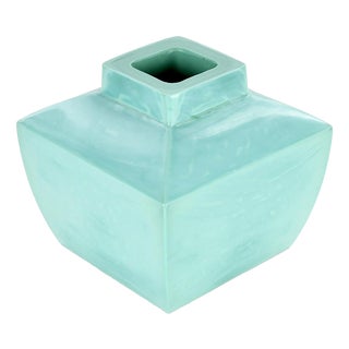 Square Turquoise Ceramic Vase For Sale