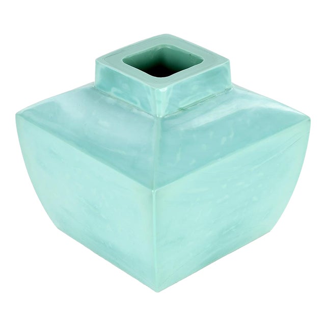 Square Turquoise Ceramic Vase For Sale