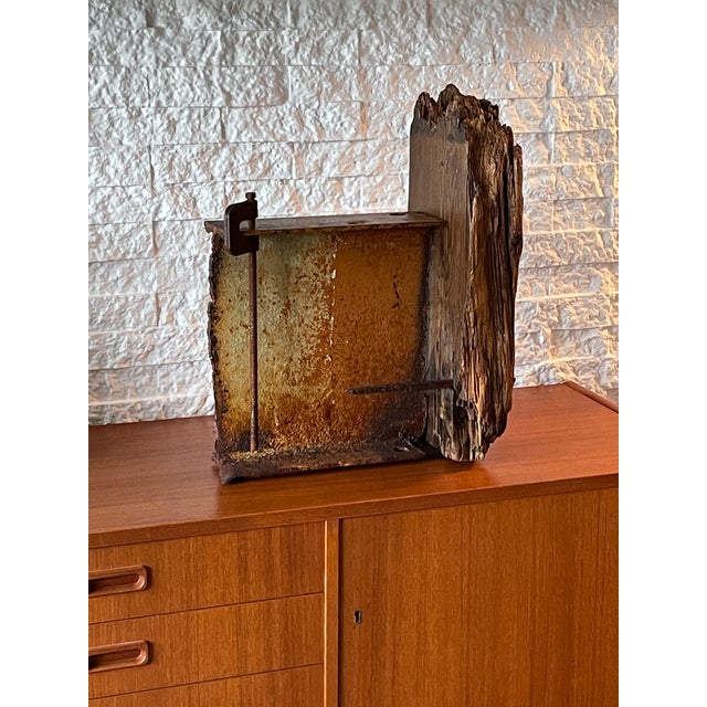 Vintage Mid-century Modern Steel Beam and Driftwood Sculpture - Circa 1950’s The sculpture is comprised of a demolished...