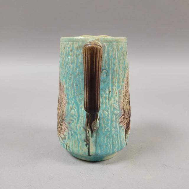 19th Century English Majolica Pitcher With Begonia Leaf and Fern For Sale - Image 4 of 7