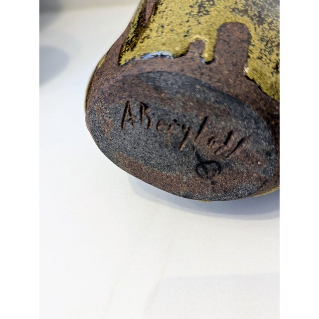 Ceramic Signed James Berloff “Olive Drip” Stoneware Vessel | Organic Modern Form (C. 1960s–1980s) For Sale - Image 7 of 10