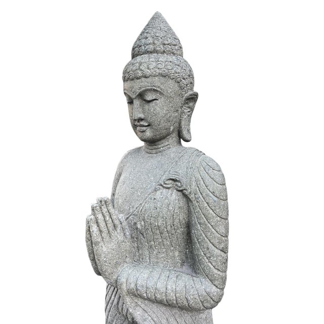 Vintage Standing Stone Carved Buddha Statue For Sale - Image 4 of 9