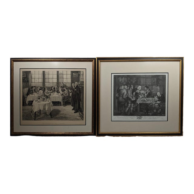 Large Black & Gold Antique Legal Engravings, “The Country Attorney” & “The Plaintiff and Defendant” – Pair For Sale