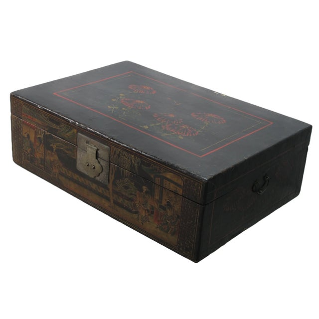 Chinese Small Hand Painted Antique Accent Trunk Table For Sale - Image 3 of 9