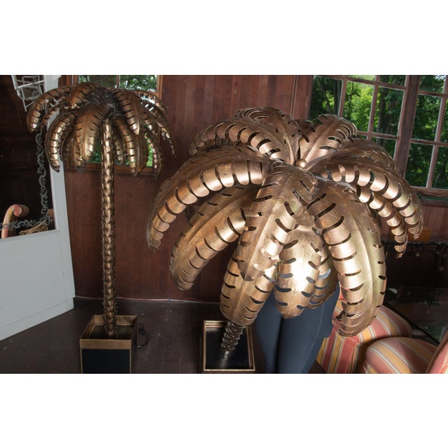 Mid-Century Modern Pair of Maison Jansen Brass Palm Tree Floor Lamps, in the style For Sale - Image 3 of 12