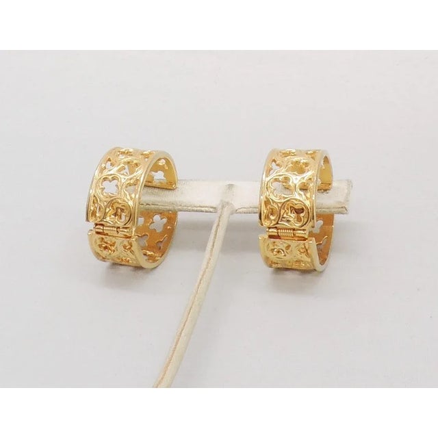 Gothic 1972 Vintage Signed Napier Gothic Cut Out Hoop Clip Earrings- 2 Pieces For Sale - Image 3 of 9