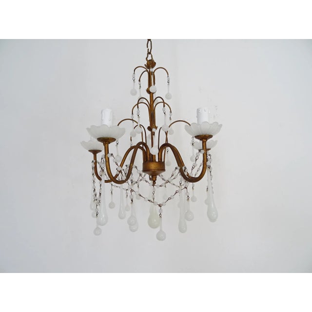 1930 French White Opaline Bobeches, Beads and Drops Chandelier For Sale - Image 12 of 12