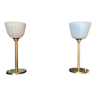 Senator Lamps in Brass and Opaline Glass, 1970s, Set of 2 For Sale