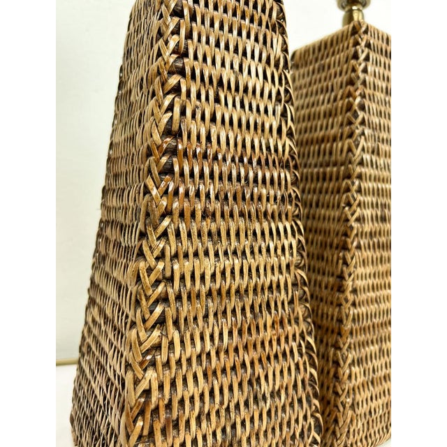 Cream Vintage Woven Rattan Table Lamps, 1970s, Set of 2 For Sale - Image 8 of 16