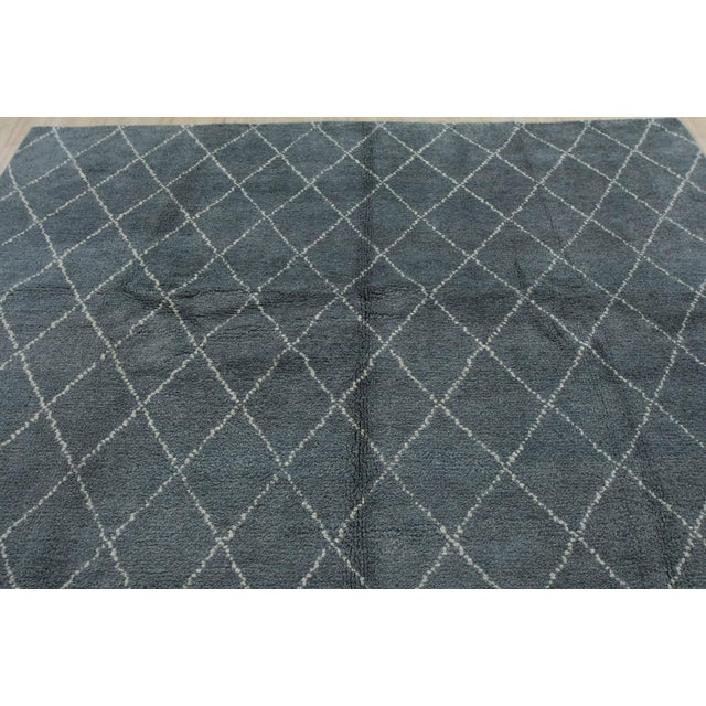 Moroccan Rug 8’4” X 9’10” Blue Wool Contemporary Hand-Knotted Carpet For Sale - Image 9 of 12