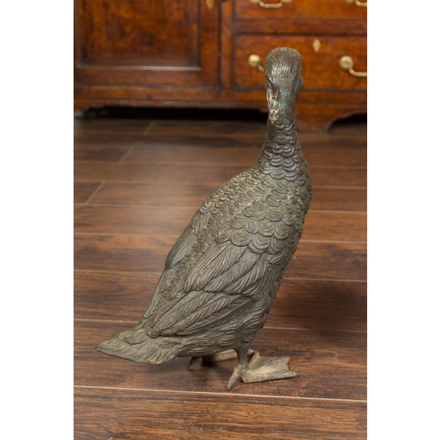 Mid-Century Modern Vintage Bronze Ducks Standing on Their Palmed Feet, circa 1940 - a Pair For Sale - Image 3 of 12