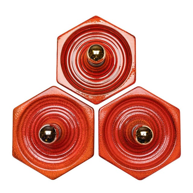 Hexagonal Wall Lamp in Red Orange Ceramic from Hustadt Germany, 1970s For Sale - Image 9 of 12